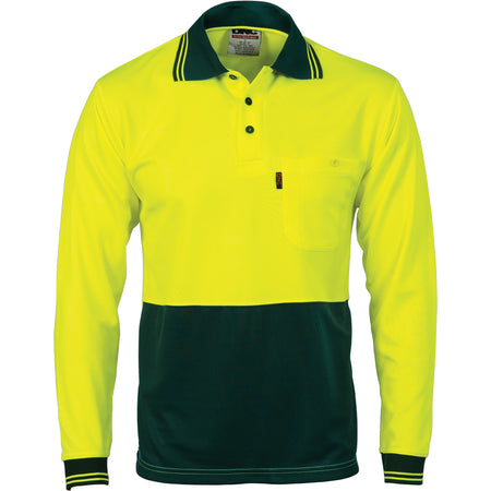 DNC Hi Vis Two Tone Cool Breathe Polo Shirt - Long Sleeve (3813) Hi Vis Plain Polo DNC Workwear - Ace Workwear