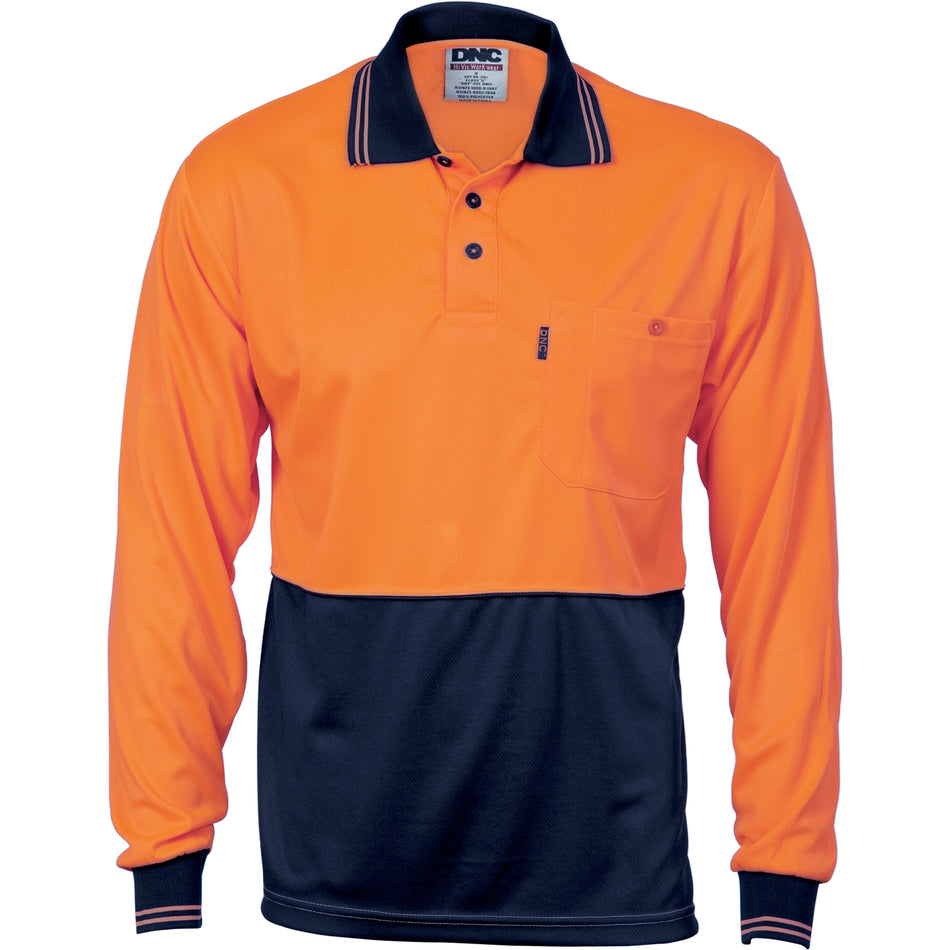 DNC Hi Vis Two Tone Cool Breathe Polo Shirt - Long Sleeve (3813) Hi Vis Plain Polo DNC Workwear - Ace Workwear