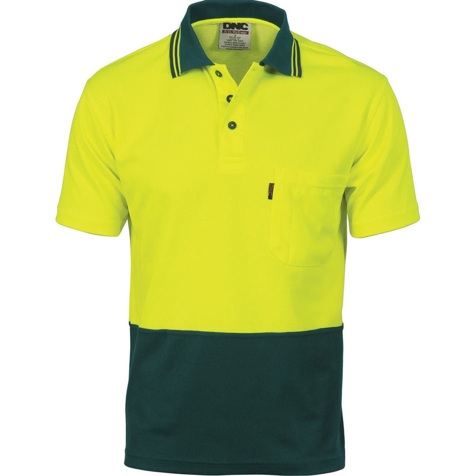 DNC Cotton Back Hi Vis Two Tone Fluoro Polo - Short Sleeve (3814) Hi Vis Plain Polo DNC Workwear - Ace Workwear