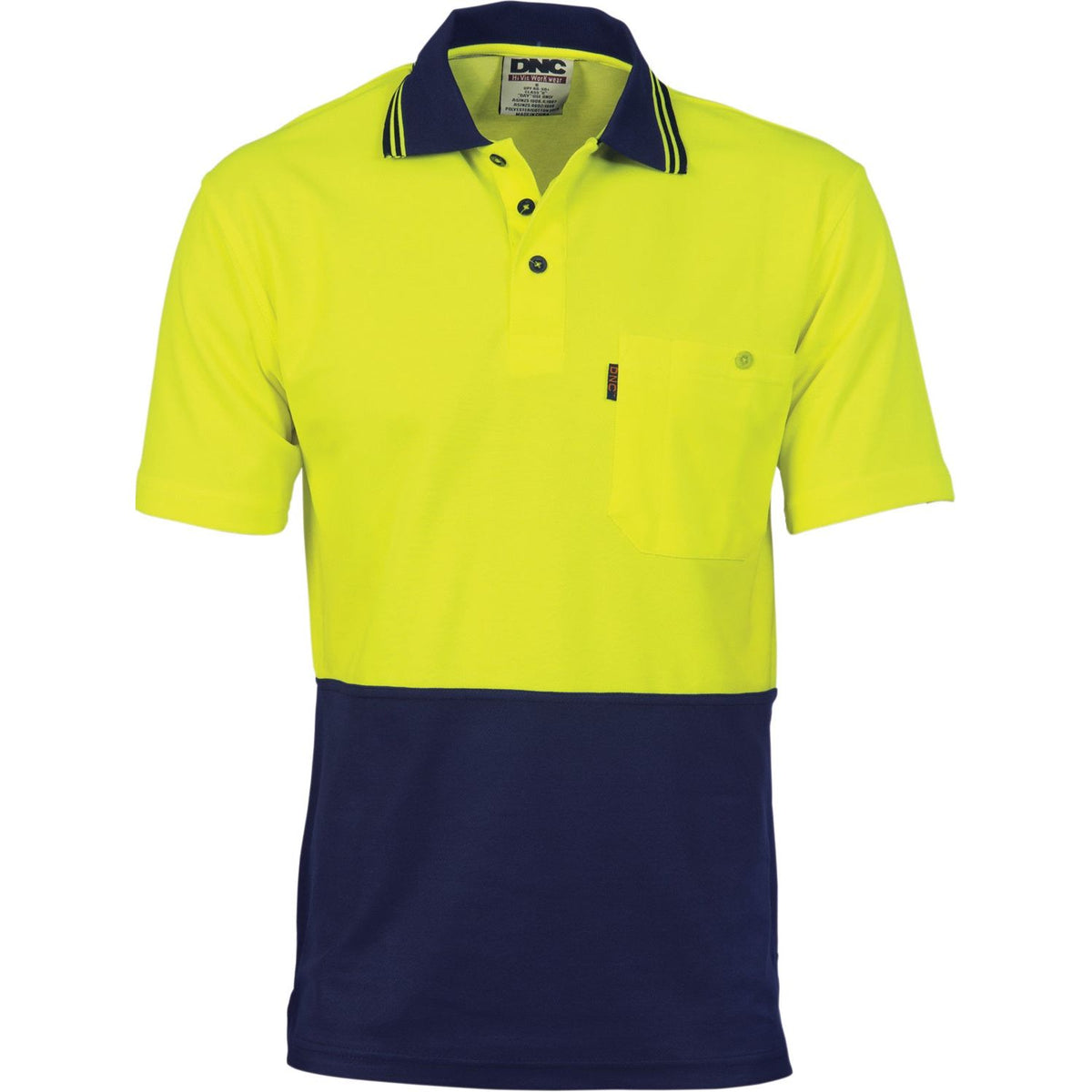 DNC Cotton Back Hi Vis Two Tone Fluoro Polo - Short Sleeve (3814) Hi Vis Plain Polo DNC Workwear - Ace Workwear