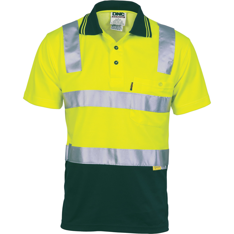 DNC Hi Vis Two Tone Cotton Back Polo Shirt with Reflective Tape Short Sleeve (3817) Hi Vis Polo With Tape DNC Workwear - Ace Workwear