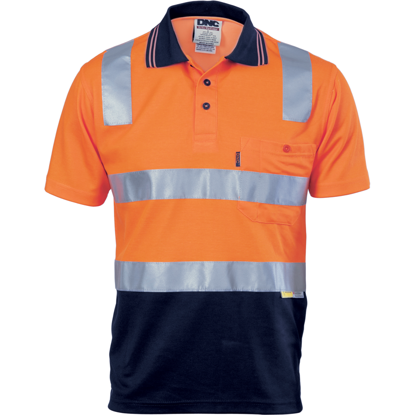 DNC Hi Vis Two Tone Cotton Back Polo Shirt with Reflective Tape Short Sleeve (3817) Hi Vis Polo With Tape DNC Workwear - Ace Workwear