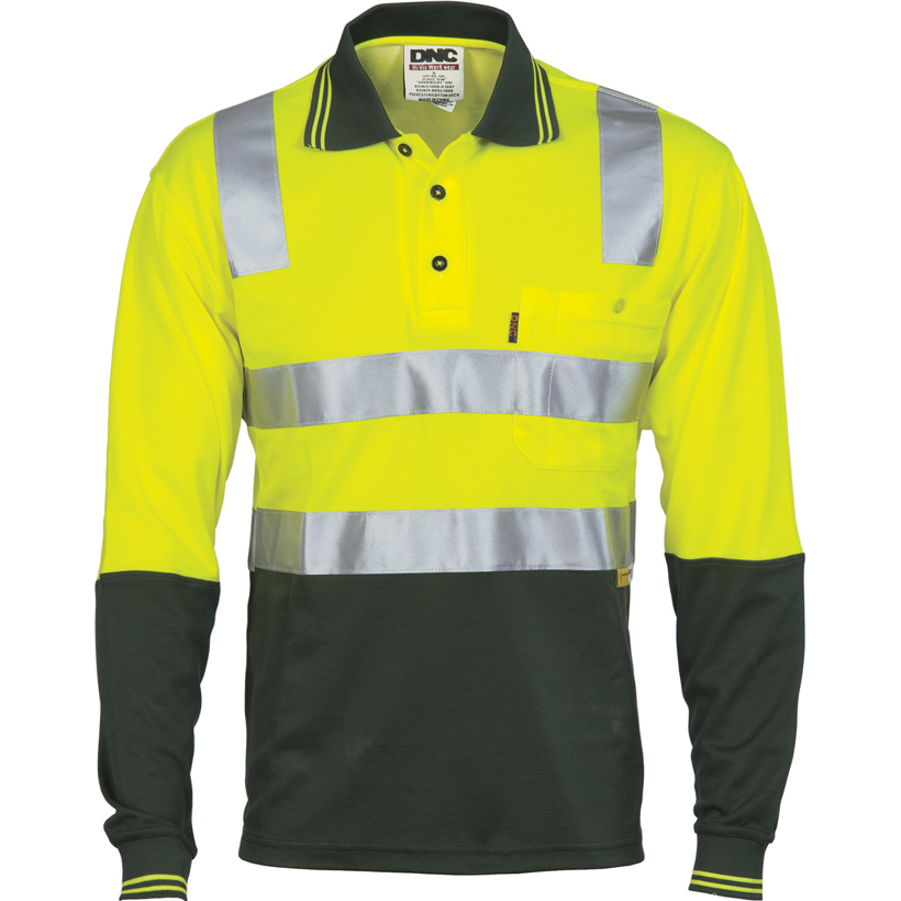 DNC Hi Vis Two Tone Cotton Back Polo Shirt with Reflective Tape Long Sleeve (3818) Hi Vis Polo With Tape DNC Workwear - Ace Workwear