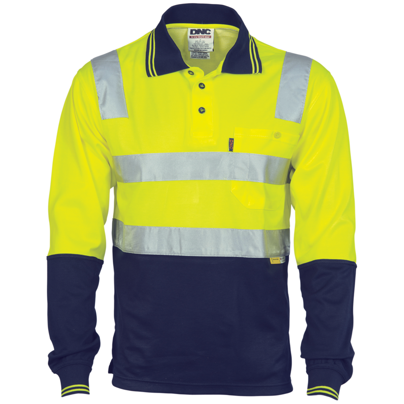 DNC Hi Vis Two Tone Cotton Back Polo Shirt with Reflective Tape Long Sleeve (3818) Hi Vis Polo With Tape DNC Workwear - Ace Workwear