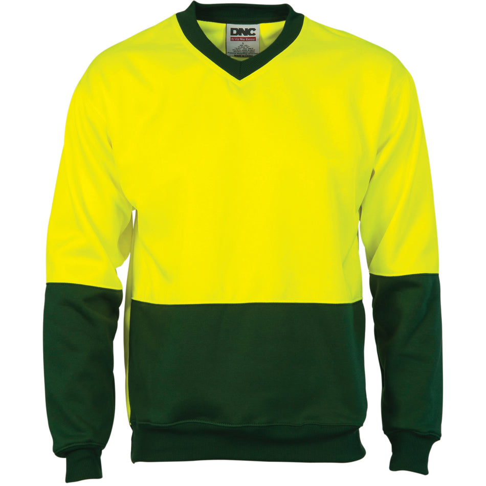 DNC HiVis Two Tone Fleecy Sweat Shirt (Sloppy Joe) V-Neck (3822) Hi Vis Jumpers DNC Workwear - Ace Workwear