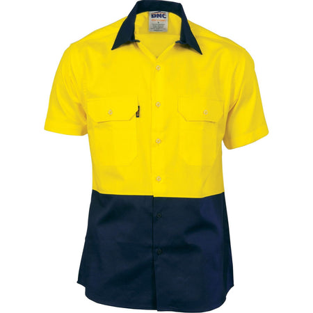 DNC Hi Vis Two Tone Cotton Drill Shirt - Short Sleeve (3831) Hi Vis Shirts DNC Workwear - Ace Workwear