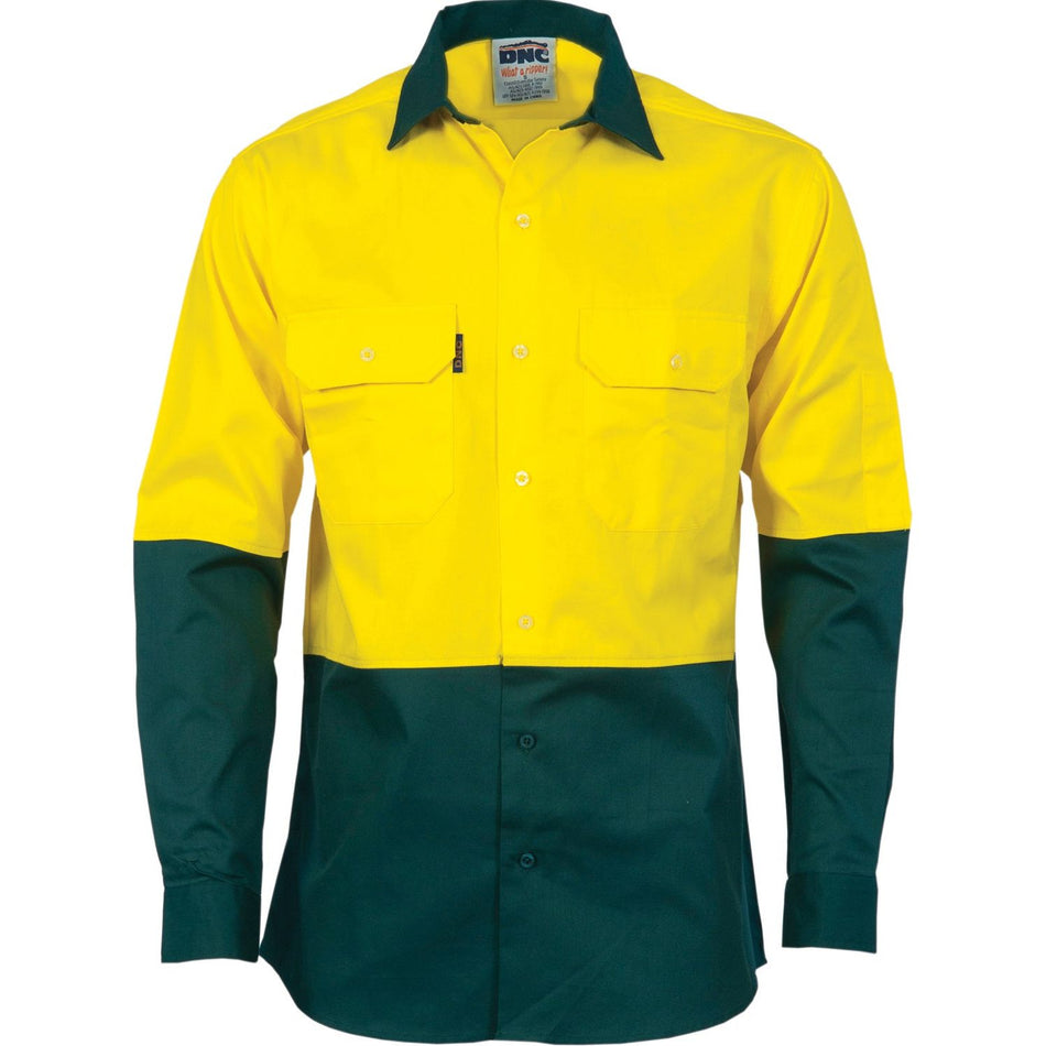 DNC Hi Vis Two Tone Cotton Drill Shirt - Long Sleeve (3832) Hi Vis Shirts DNC Workwear - Ace Workwear