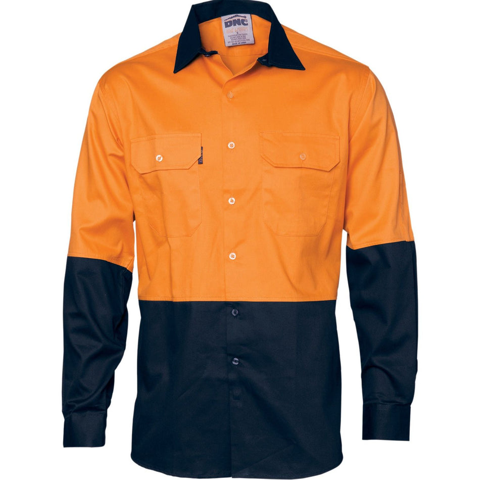 DNC Hi Vis Two Tone Cotton Drill Shirt - Long Sleeve (3832) Hi Vis Shirts DNC Workwear - Ace Workwear