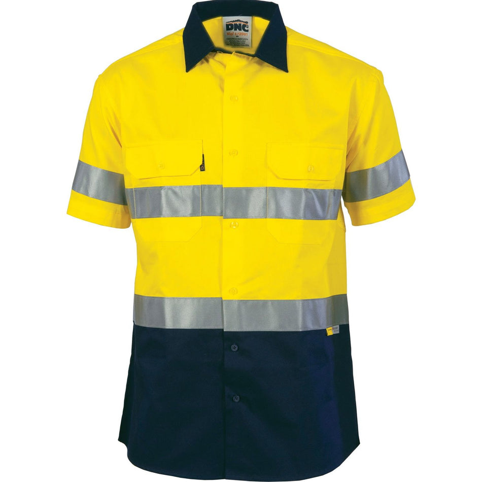 DNC Two Tone Drill Shirt with 3M 8906 R/Tape - Short Sleeve (3833) Hi Vis Shirts With Tape DNC Workwear - Ace Workwear