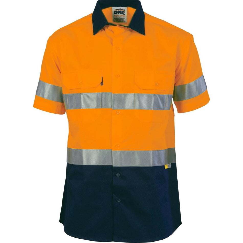 DNC Two Tone Drill Shirt with 3M 8906 R/Tape - Short Sleeve (3833) Hi Vis Shirts With Tape DNC Workwear - Ace Workwear