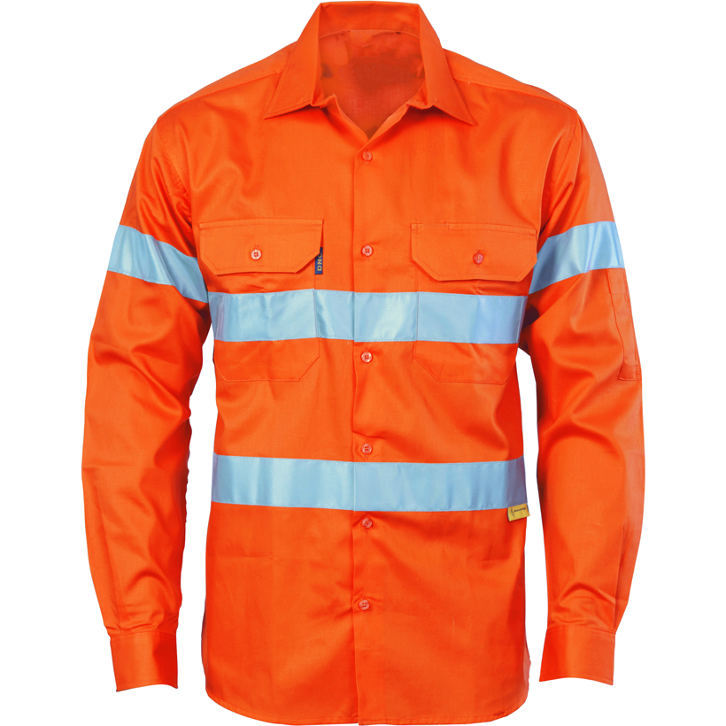 DNC Hi Vis Cotton Drill Shirt with 3M Reflective Tape Long Sleeve (3835) Hi Vis Shirts With Tape DNC Workwear - Ace Workwear