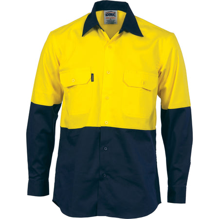 DNC Hi Vis 2 Tone Cool-Breeze Cotton Shirt - Long Sleeve (3840) Hi Vis Shirts DNC Workwear - Ace Workwear