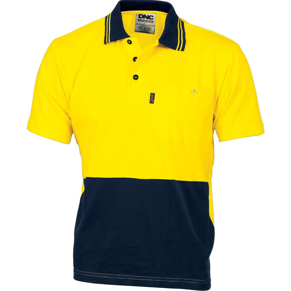 DNC Hi Vis Cool-Breeze Cotton Jersey Polo Shirt with Under Arm Cotton Mesh - Short Sleeve (3845) Hi Vis Plain Polo DNC Workwear - Ace Workwear