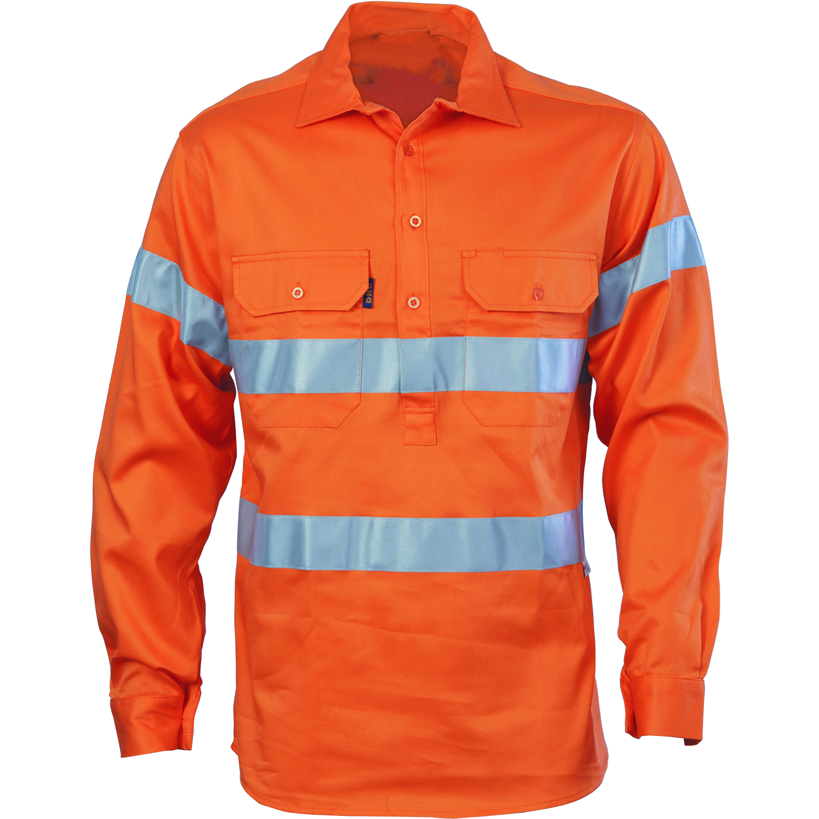 DNC Hi Vis Cool-Breeze Close Front Cotton Shirt with Generic Reflective Tape (3945) Hi Vis Shirts With Tape DNC Workwear - Ace Workwear