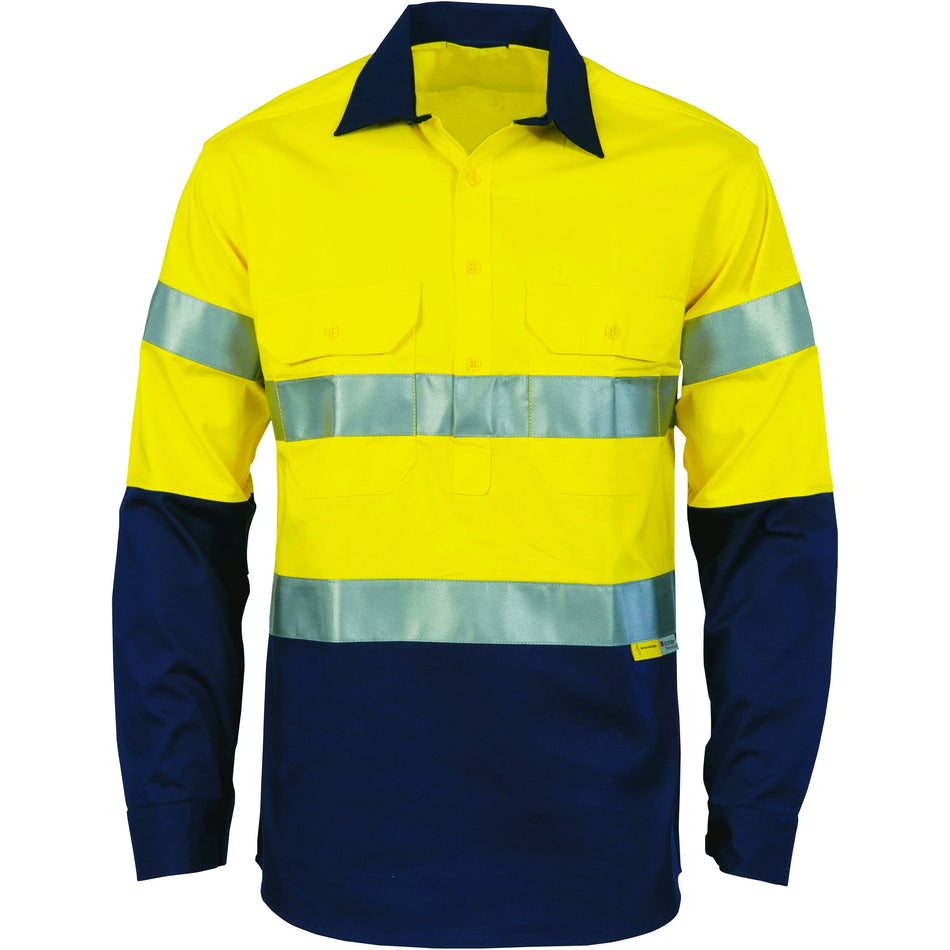 DNC Hi Vis Light Weight Close Front Cotton Drill Shirt with Reflective Tape Long Sleeve (3949) Hi Vis Shirts With Tape DNC Workwear - Ace Workwear