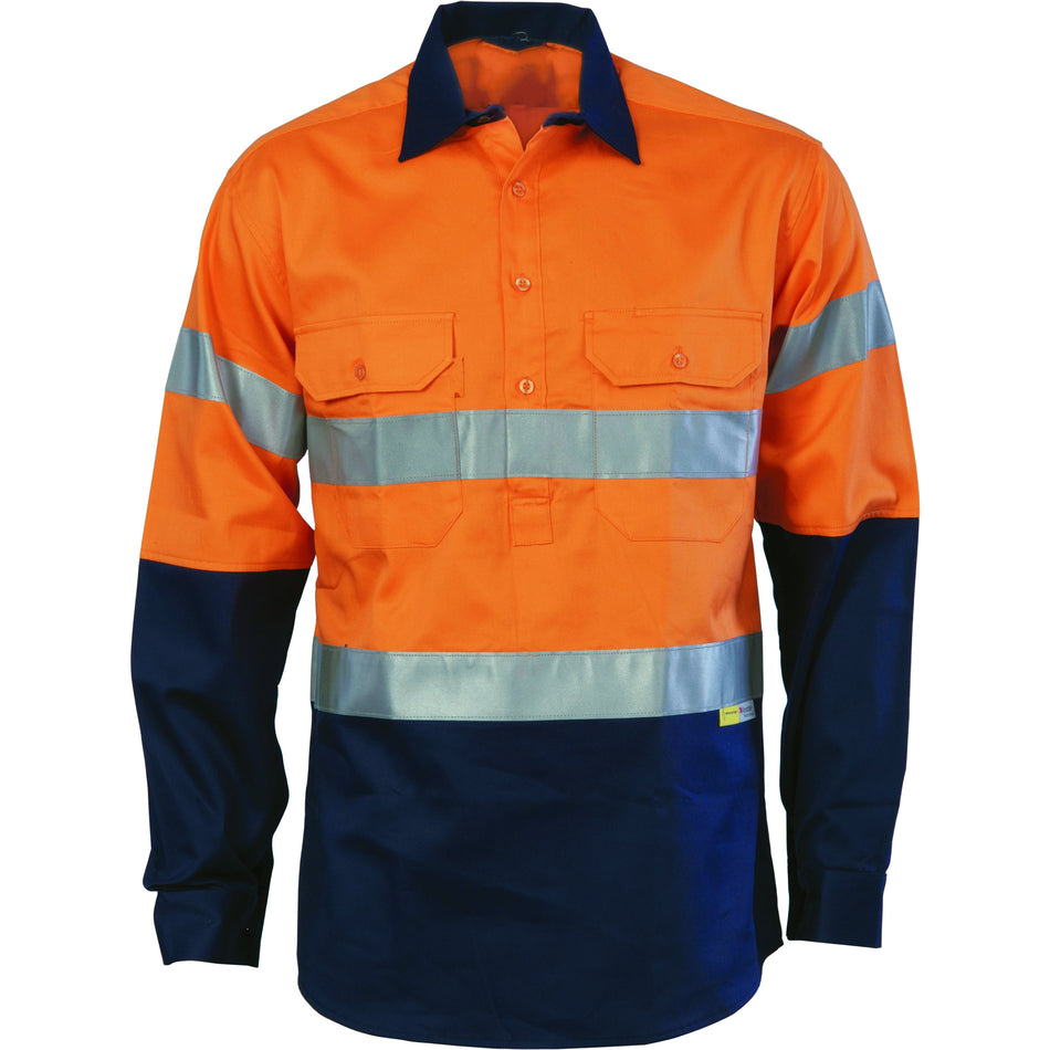 DNC Hi Vis Light Weight Close Front Cotton Drill Shirt with Reflective Tape Long Sleeve (3949) Hi Vis Shirts With Tape DNC Workwear - Ace Workwear