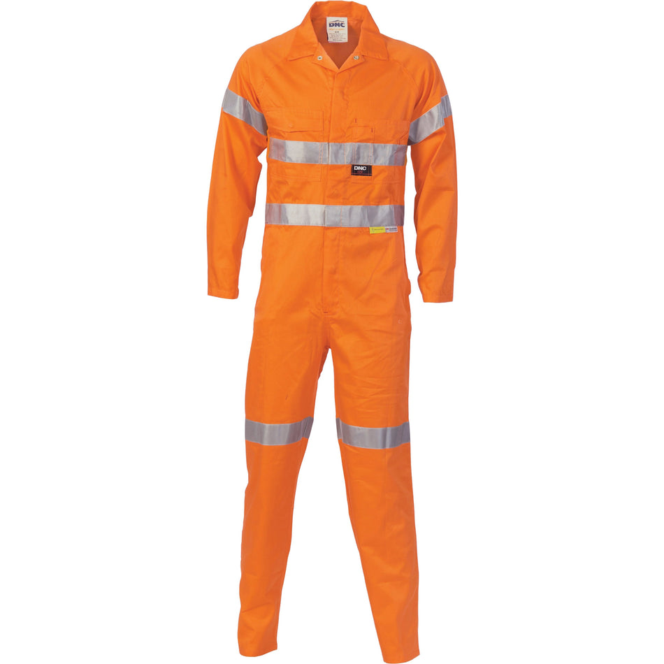 DNC Hi Vis Cotton Coverall/Overall with Reflective Tape (3854) Hi Vis Coveralls (Overalls) DNC Workwear - Ace Workwear