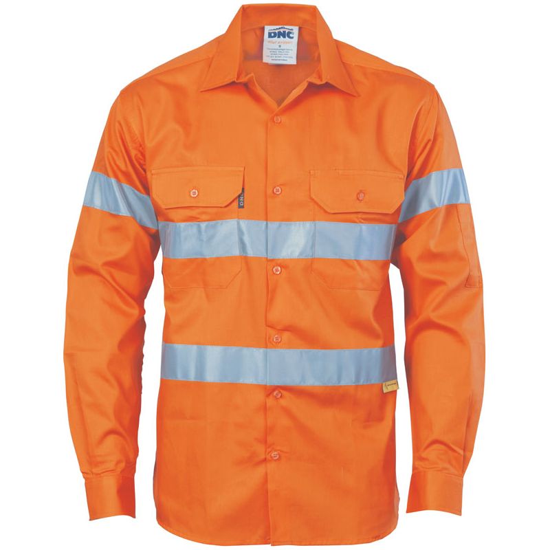 DNC Hi Vis Cool Breeze Cotton Shirt with 3M Reflective Tape Long sleeve (3885) Hi Vis Shirts With Tape DNC Workwear - Ace Workwear