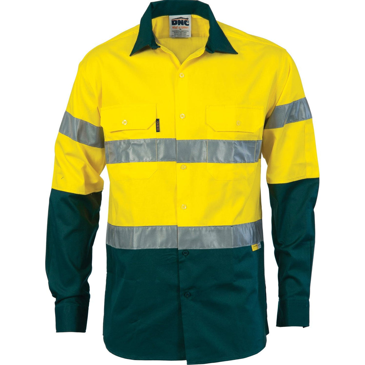 DNC Hi Vis Cool-Breeze Cotton Shirt with 3M 8910 R/Tape - Long Sleeve (3886) Hi Vis Shirts With Tape DNC Workwear - Ace Workwear