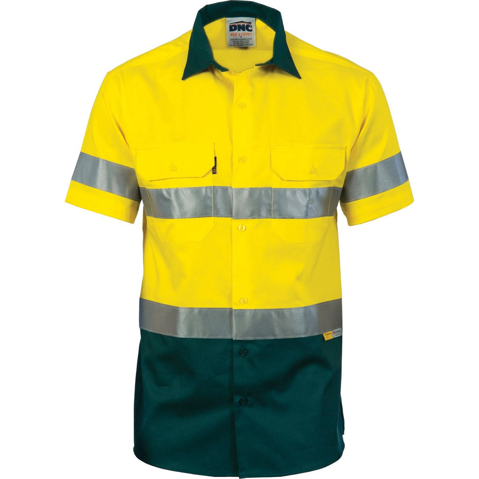 DNC Hi Vis Cool-Breeze Cotton Shirt with 3M 8910 R/Tape - Short Sleeve (3887) Hi Vis Shirts With Tape DNC Workwear - Ace Workwear