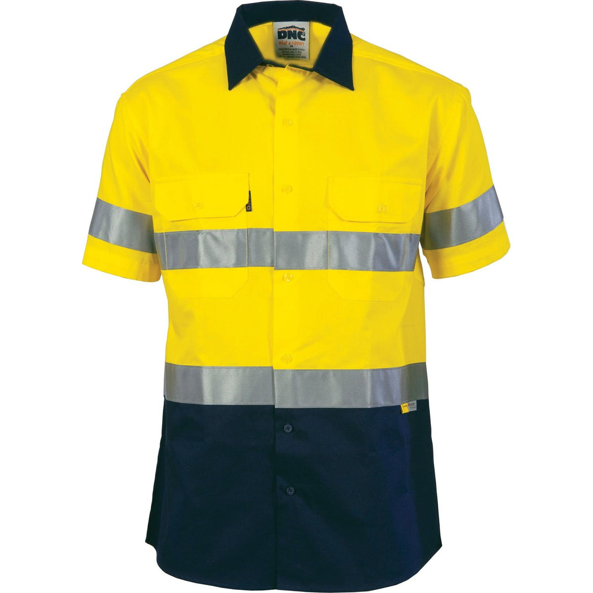 DNC Hi Vis Cool-Breeze Cotton Shirt with 3M 8910 R/Tape - Short Sleeve (3887) Hi Vis Shirts With Tape DNC Workwear - Ace Workwear