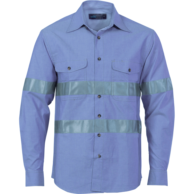 DNC Cotton Chambray Shirt with Generic R/Tape Long sleeve (3889) Hi Vis Shirts With Tape DNC Workwear - Ace Workwear