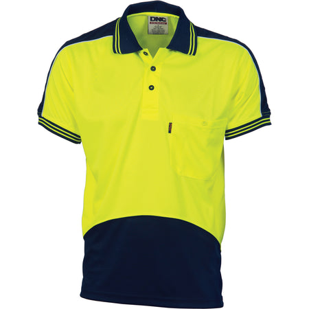 DNC HiVis Cool Breathe Panel Polo Shirt - Short Sleeve (3891) Hi Vis Polo With Designs DNC Workwear - Ace Workwear