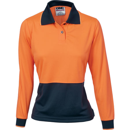 DNC Ladies HiVis Two Tone Polo - Long Sleeve (3898) Hi Vis Plain Polo DNC Workwear - Ace Workwear