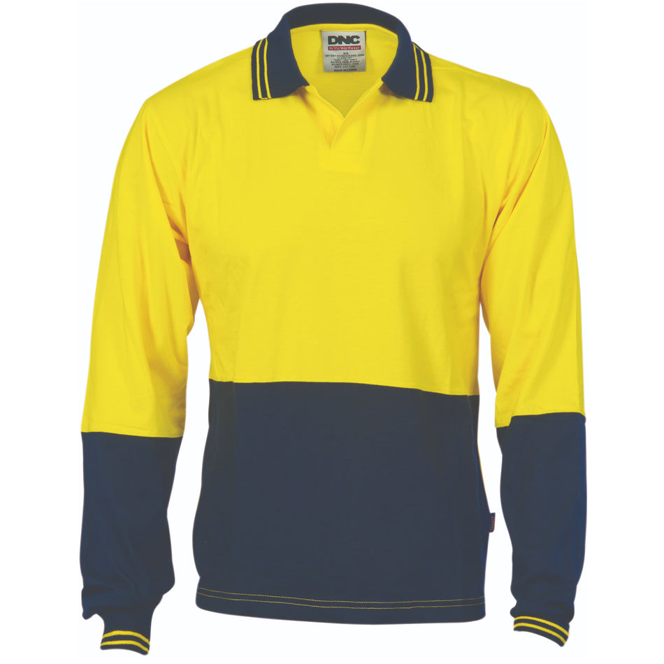 DNC Hi Vis Cool Breeze Cotton Jersey Food Industry Polo Long Sleeve (3906) Food Industry Wear, Hi Vis Plain Polo DNC Workwear - Ace Workwear