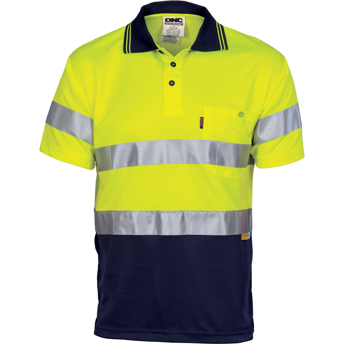 DNC Hi Vis D/N Cool Breathe Polo Shirt With 3M 8906 R/Tape - Short Sleeve (3911) Hi Vis Polo With Tape DNC Workwear - Ace Workwear