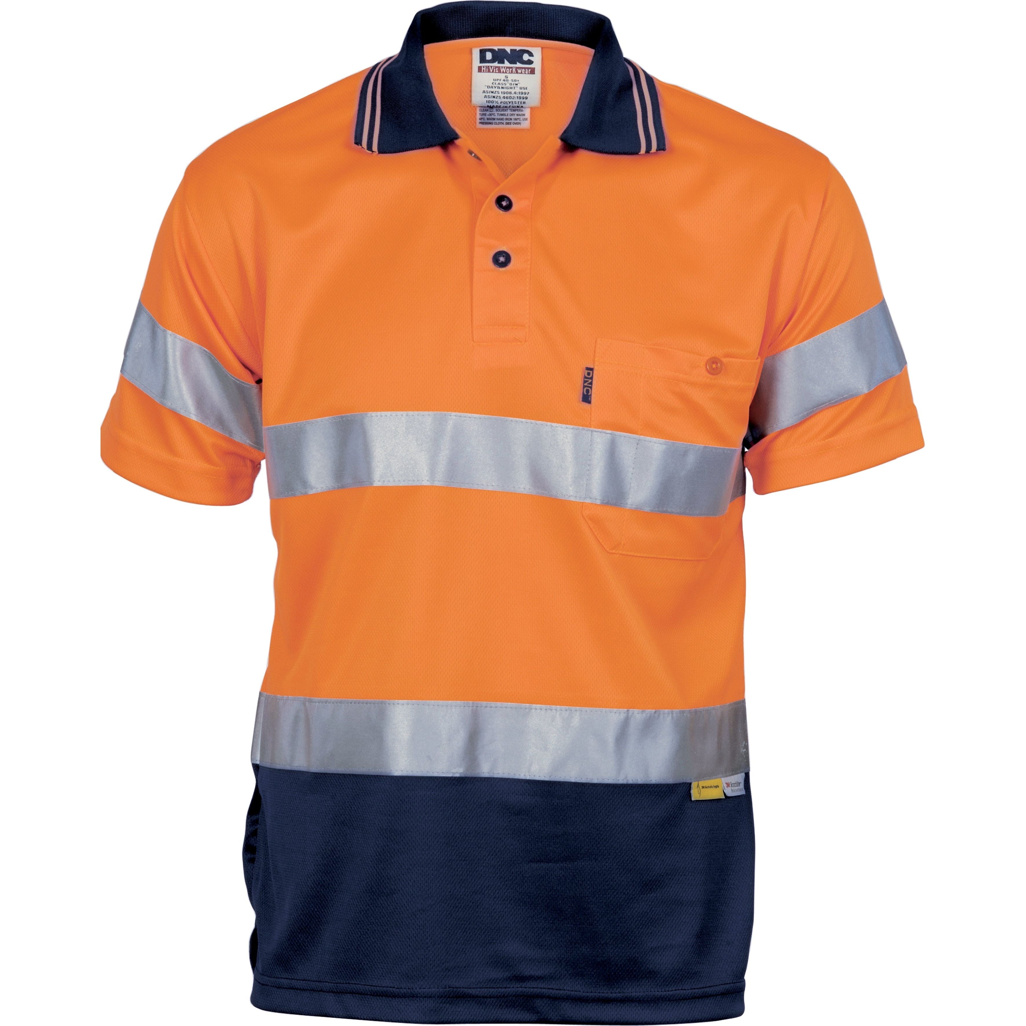 DNC Hi Vis D/N Cool Breathe Polo Shirt With 3M 8906 R/Tape - Short Sleeve (3911) Hi Vis Polo With Tape DNC Workwear - Ace Workwear