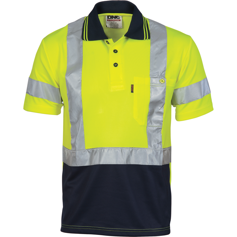 DNC Hi vis D/N Cool Breathe Polo Shirt With Cross Back R/Tape Short Sleeve (3912) Hi Vis Polo With Tape DNC Workwear - Ace Workwear