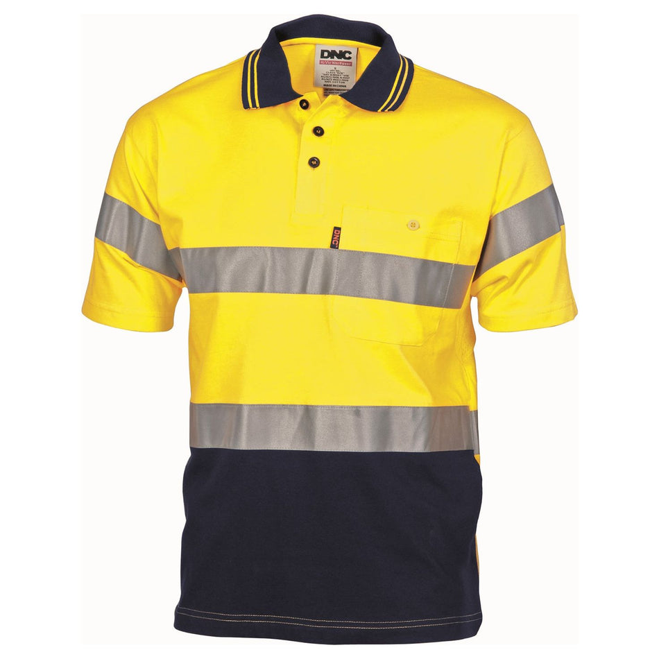 DNC Cool-Breeze Cotton Jersey Polo With CSR R/Tape - Short Sleeve (3915) Hi Vis Polo With Tape DNC Workwear - Ace Workwear