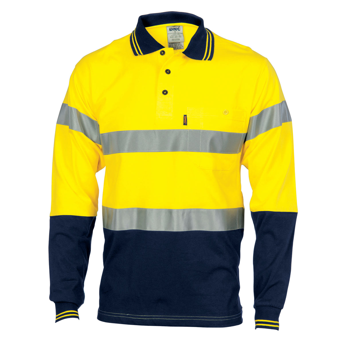 DNC Cool-Breeze Cotton Jersey Polo With CSR R/Tape - Long Sleeve (3916) Hi Vis Polo With Tape DNC Workwear - Ace Workwear