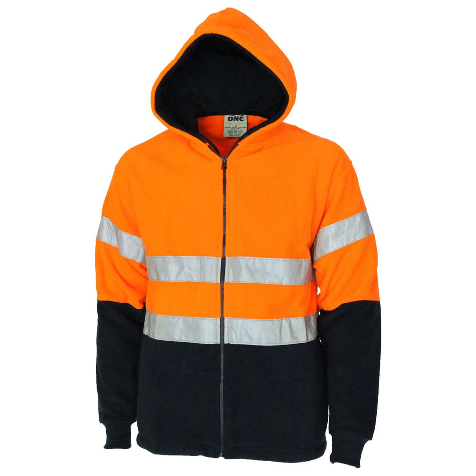 DNC Hivis Full Zip Polar Fleece Hoodie with CSR R/tape (3926) Hi Vis Hoodies DNC Workwear - Ace Workwear