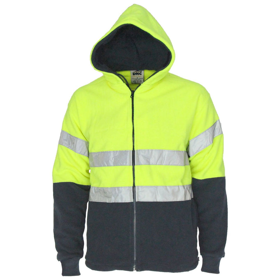 DNC Hivis Full Zip Polar Fleece Hoodie with CSR R/tape (3926) Hi Vis Hoodies DNC Workwear - Ace Workwear