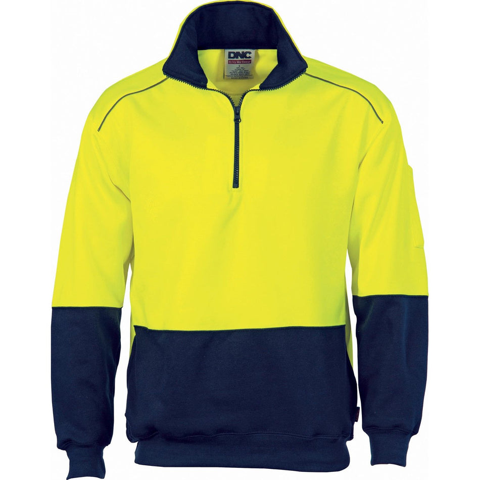 DNC HiVis Two Tone 1/2 Zip Reflective Piping Sweat Shirt (3928) Hi Vis Half Zip Jumpers DNC Workwear - Ace Workwear