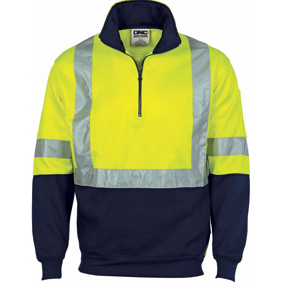 DNC HiVis Cross Back D/N Two Tone 1/2 Zip Fleecy (3929) Hi Vis Half Zip Jumpers DNC Workwear - Ace Workwear