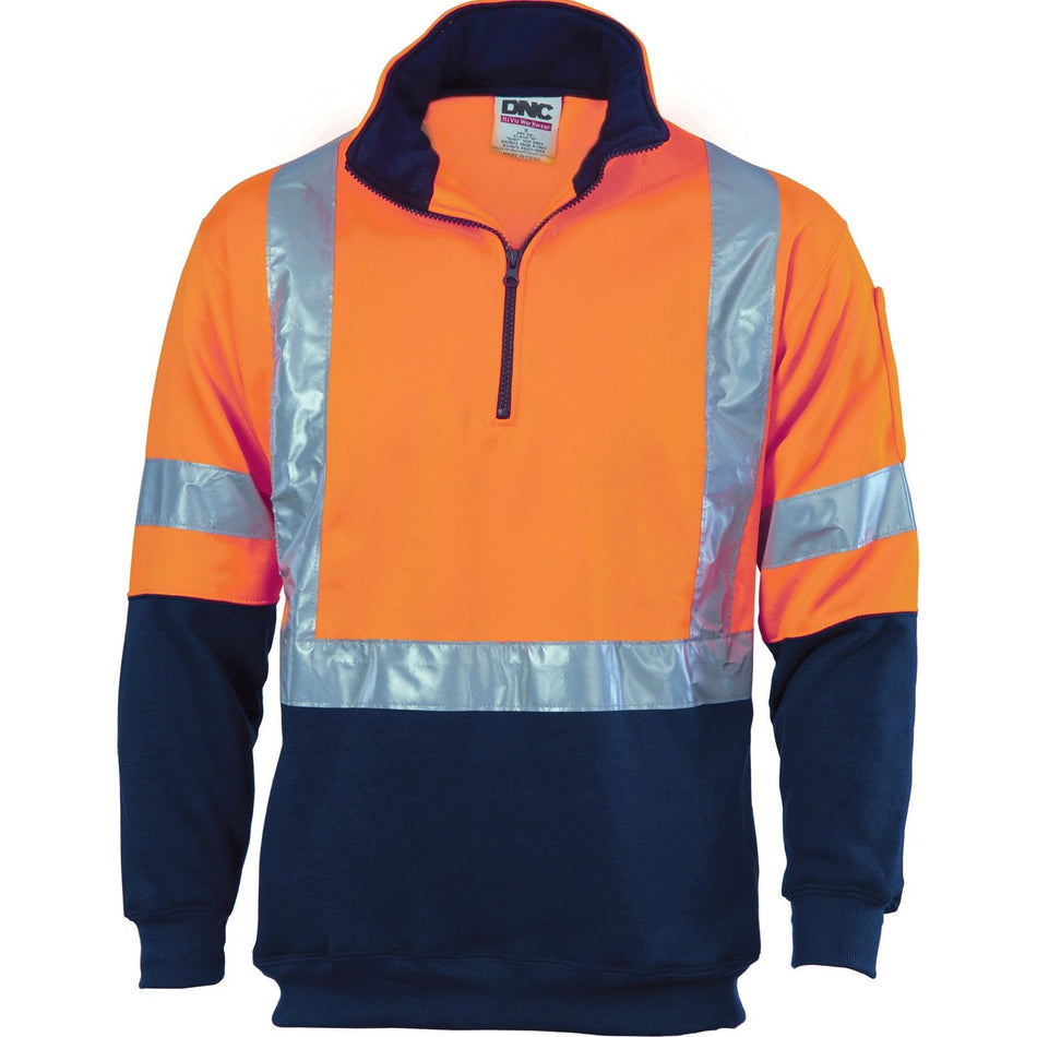 DNC HiVis Cross Back D/N Two Tone 1/2 Zip Fleecy (3929) Hi Vis Half Zip Jumpers DNC Workwear - Ace Workwear