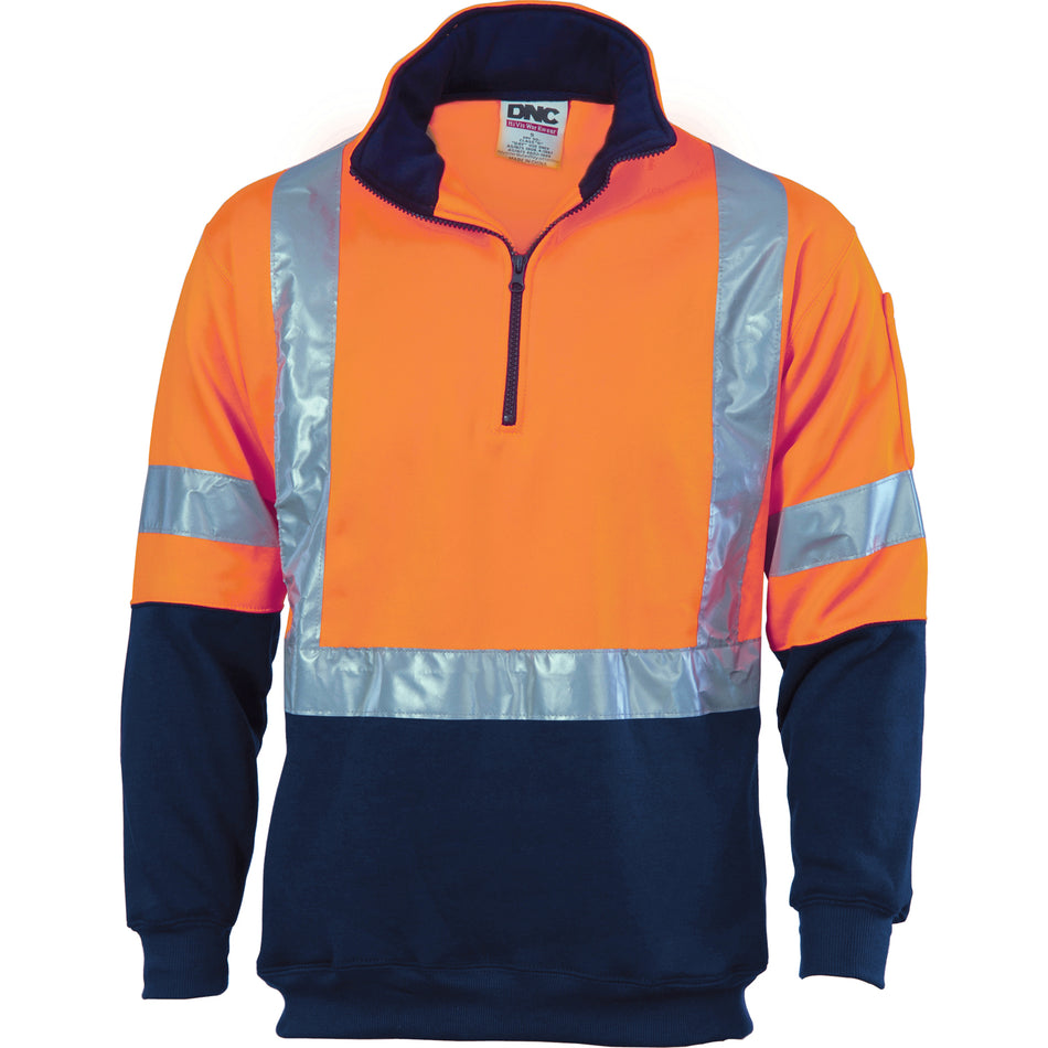 DNC HiVis 1/2 Zip Fleecy with ‘X’ Back & additional Tape on Tail (3930) Hi Vis Half Zip Jumpers DNC Workwear - Ace Workwear