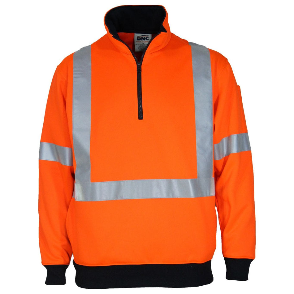 DNC Hi-vis 1/2 Zip X Back Fleecy Jumper (3933) Hi Vis Half Zip Jumpers DNC Workwear - Ace Workwear