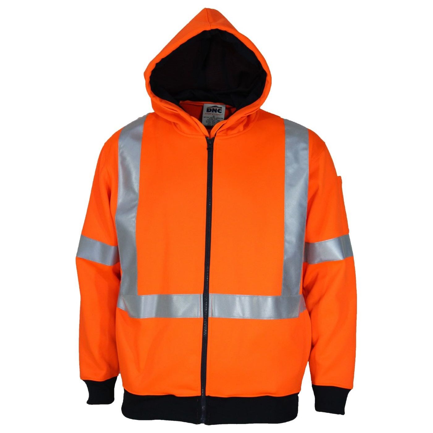 DNC Hi-Vis Full Zip “X” Back Fleecy Hoodie (3935) Hi Vis Hoodies DNC Workwear - Ace Workwear