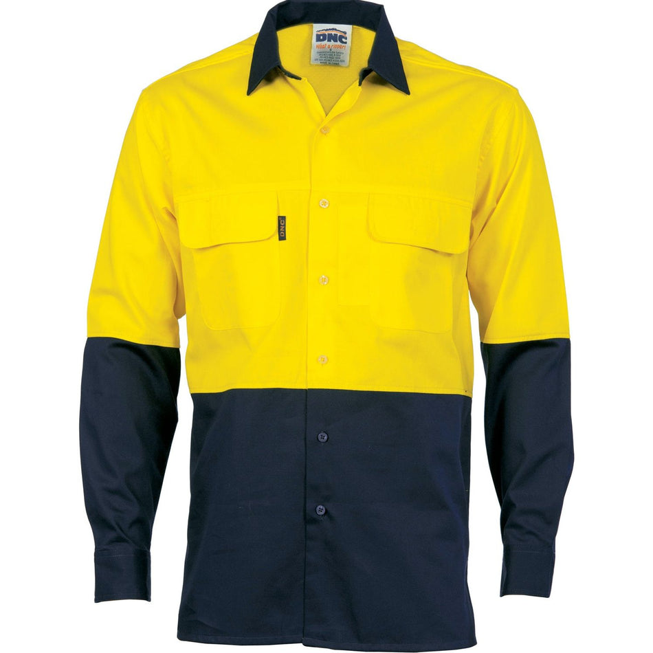 DNC Hi Vis 3 Way Cool-Breeze Cotton Shirt - Long Sleeve (3938) Hi Vis Shirts DNC Workwear - Ace Workwear