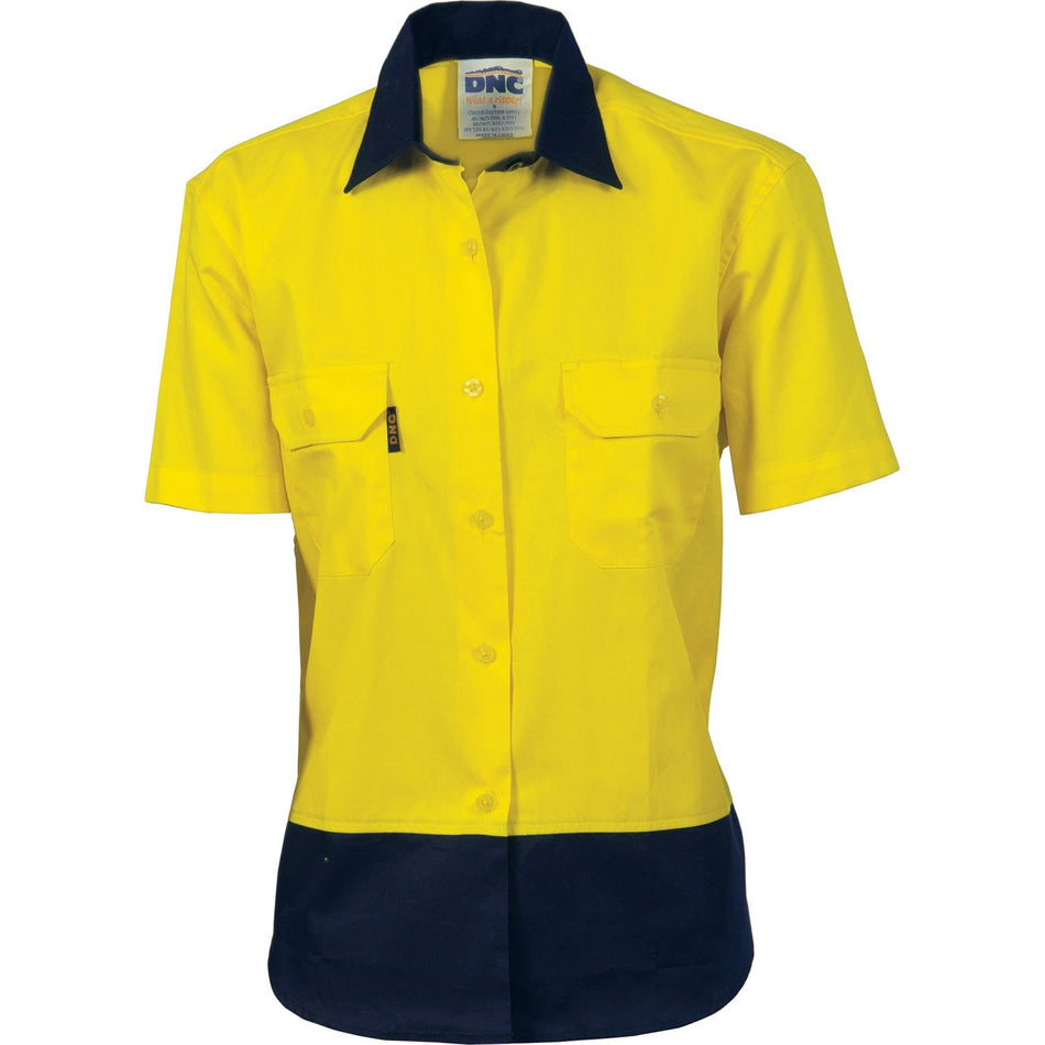 DNC Ladies HiVis 2 Tone Cool-Breeze Cotton Shirt - Short Sleeve (3939) Hi Vis Shirts DNC Workwear - Ace Workwear