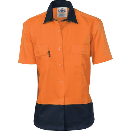 DNC Ladies HiVis 2 Tone Cool-Breeze Cotton Shirt - Short Sleeve (3939) Hi Vis Shirts DNC Workwear - Ace Workwear