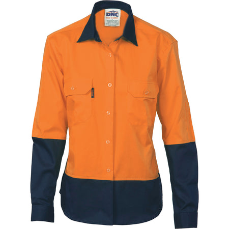 DNC Ladies HiVis 2 Tone Cool-Breeze Cotton Shirt - Long Sleeve (3940) Hi Vis Shirts DNC Workwear - Ace Workwear