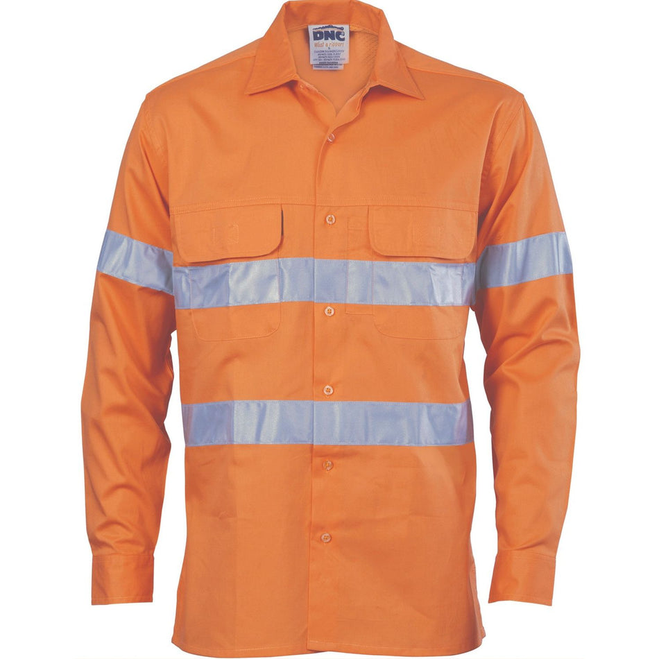 DNC Hi Vis 3 Way Cool-Breeze Cotton Shirt with 3M R/Tape - Long Sleeve (3947) Hi Vis Shirts With Tape DNC Workwear - Ace Workwear