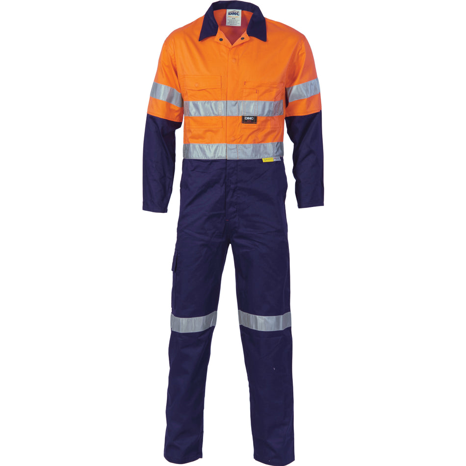 DNC Hi Vis Cool Breeze Two Tone Light Weight Cotton Coverall/Overall with 3M Reflective Tape (3955) Hi Vis Coveralls (Overalls) DNC Workwear - Ace Workwear