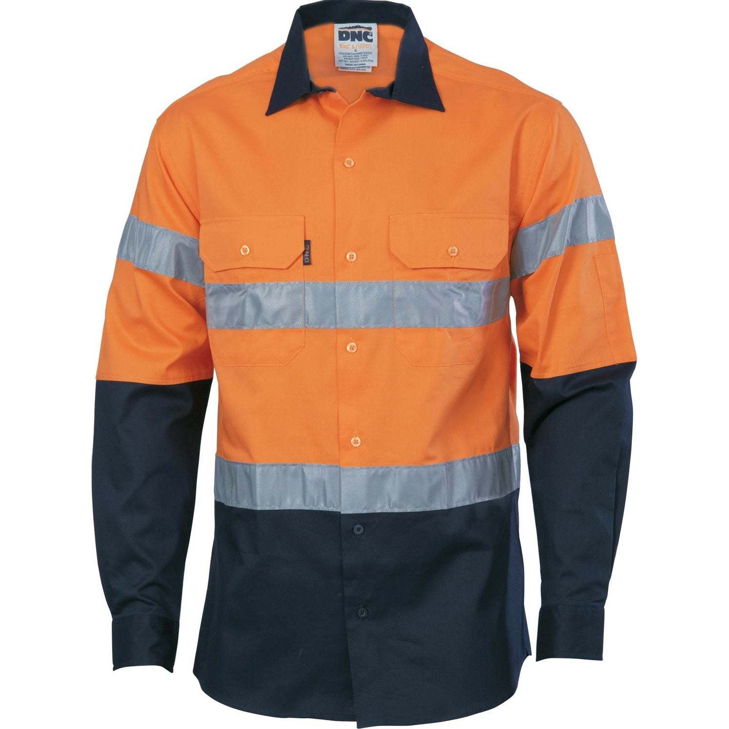 DNC Hi Vis Cool-Breeze Cotton Shirt with Generic R/Tape - Long Sleeve (3966) Hi Vis Shirts With Tape DNC Workwear - Ace Workwear