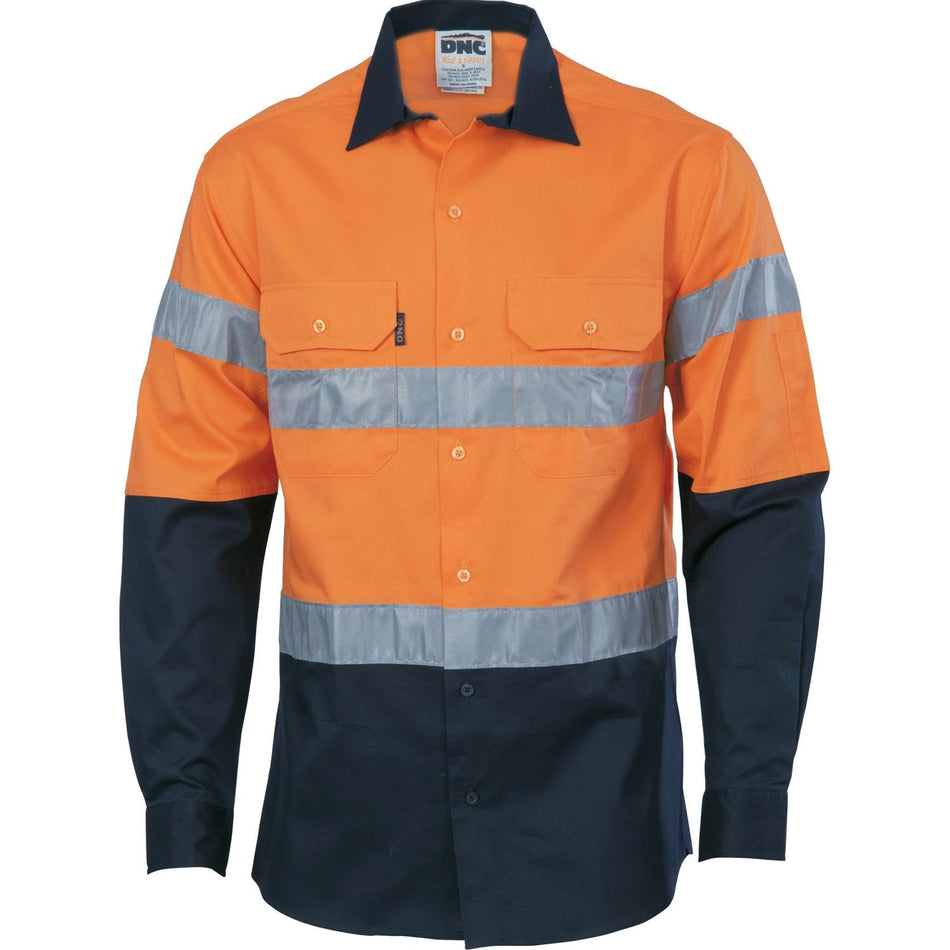 DNC Hi Vis Cool-Breeze Cotton Shirt with Generic R/Tape - Long Sleeve (3966) Hi Vis Shirts With Tape DNC Workwear - Ace Workwear